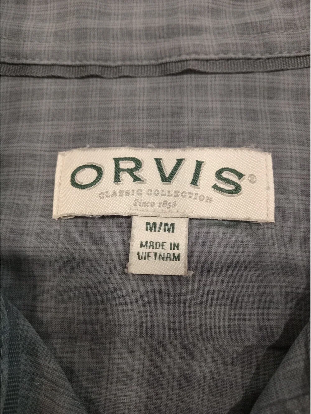 Orvis Shirt Mens Medium Muted Blue Green Micro Check Short Sleeve Button Down M